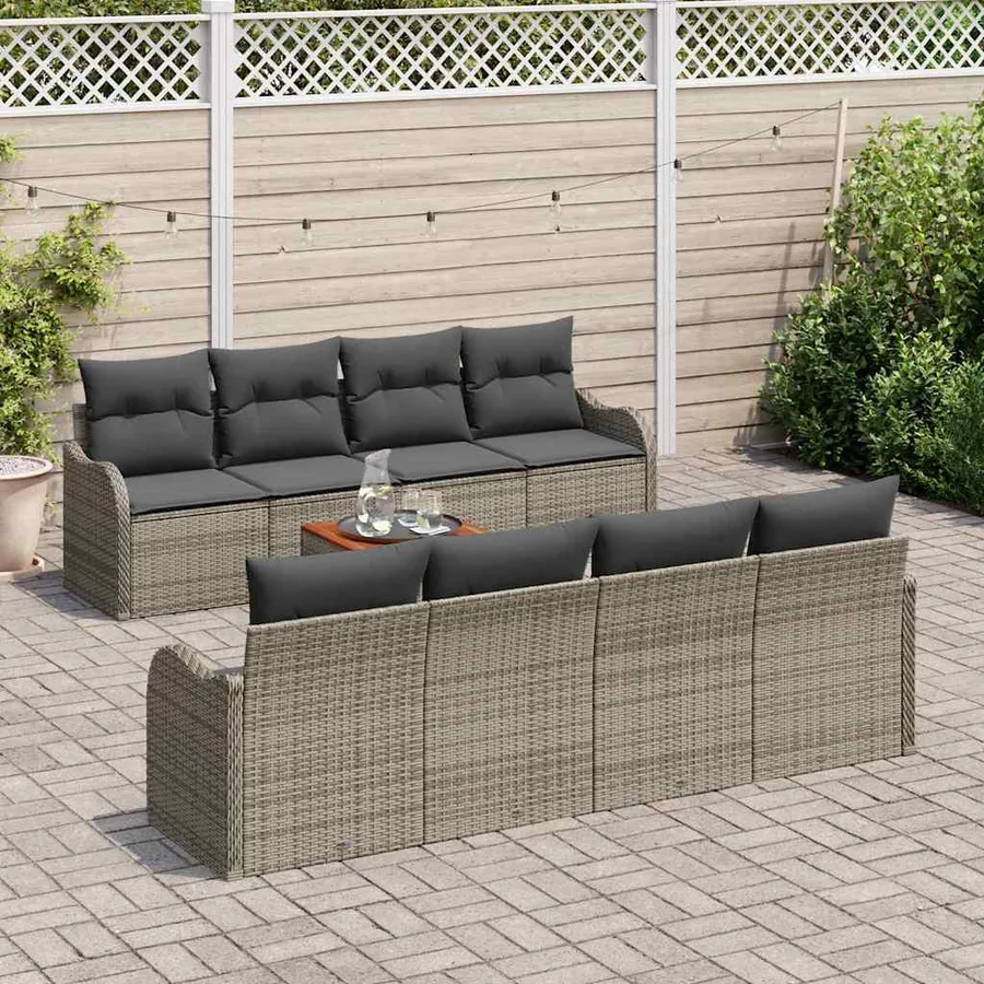 Ensemble de canapé de jardin avec coussin 9 pcs Gris polyrotin - 3