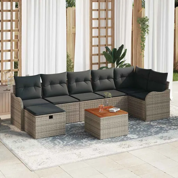Ensemble de canapé de jardin avec coussin 8 pcs Gris polyrotin