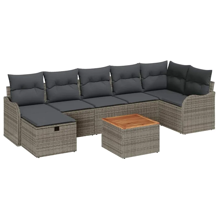 Ensemble de canapé de jardin avec coussin 8 pcs Gris polyrotin - 2