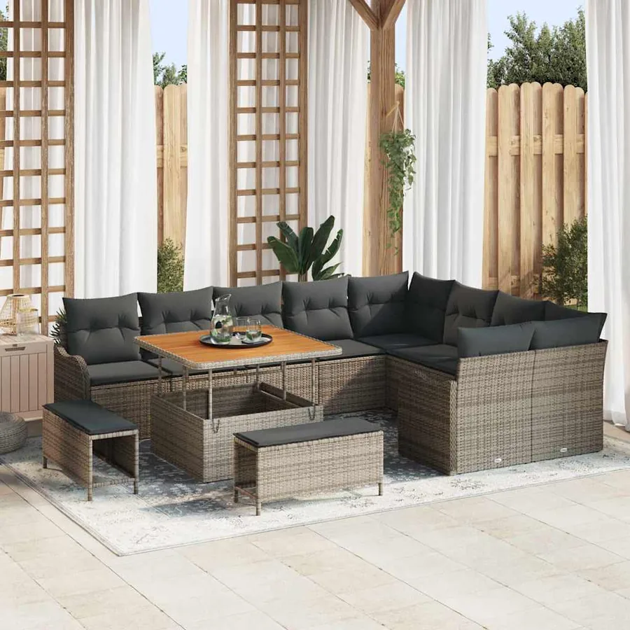 Ensemble de canapé de jardin avec coussin 12 pcs Gris polyrotin