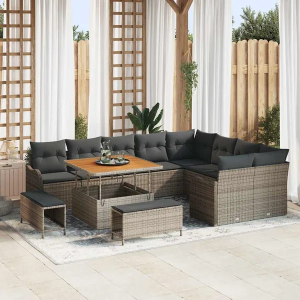 Ensemble de canapé de jardin avec coussin 12 pcs Gris polyrotin