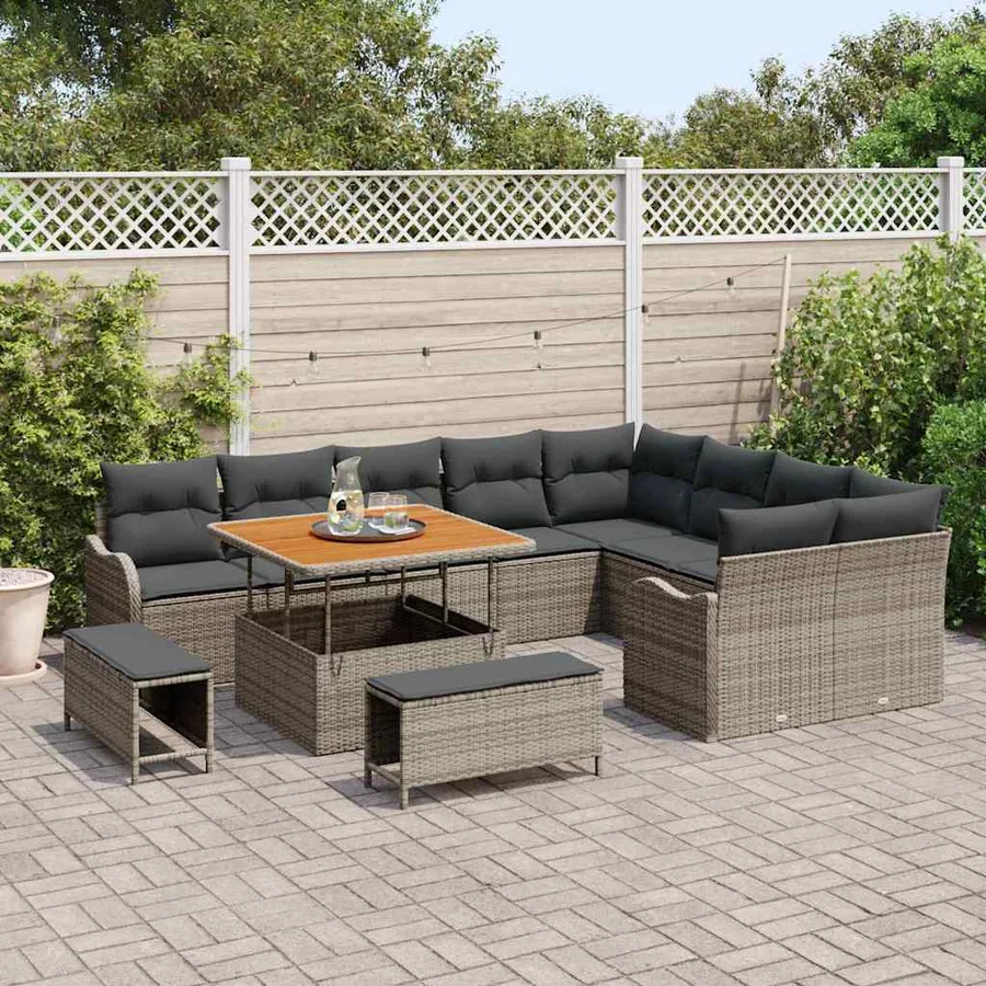 Ensemble de canapé de jardin avec coussin 12 pcs Gris polyrotin - 3