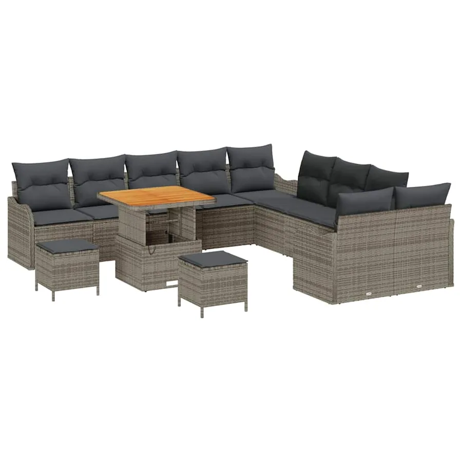 Ensemble de canapé de jardin avec coussin 13 pcs Gris polyrotin - 2