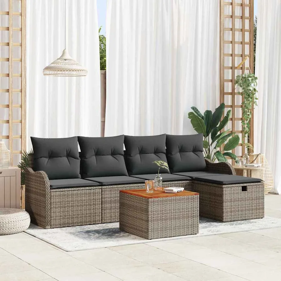 Ensemble de canapé de jardin avec coussin 6 pcs Gris polyrotin