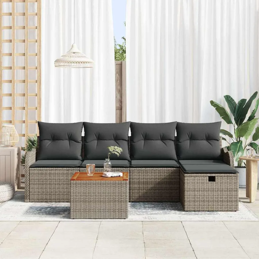 Ensemble de canapé de jardin avec coussin 6 pcs Gris polyrotin - 3