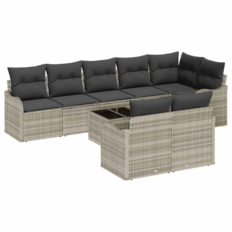 Ensemble de canapé de jardin 9 pcs Gris clair Poly rotin - 2
