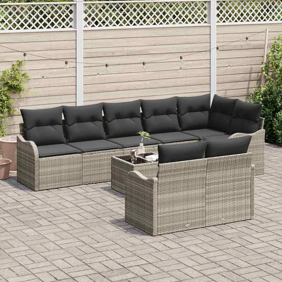 Ensemble de canapé de jardin 9 pcs Gris clair Poly rotin - 3