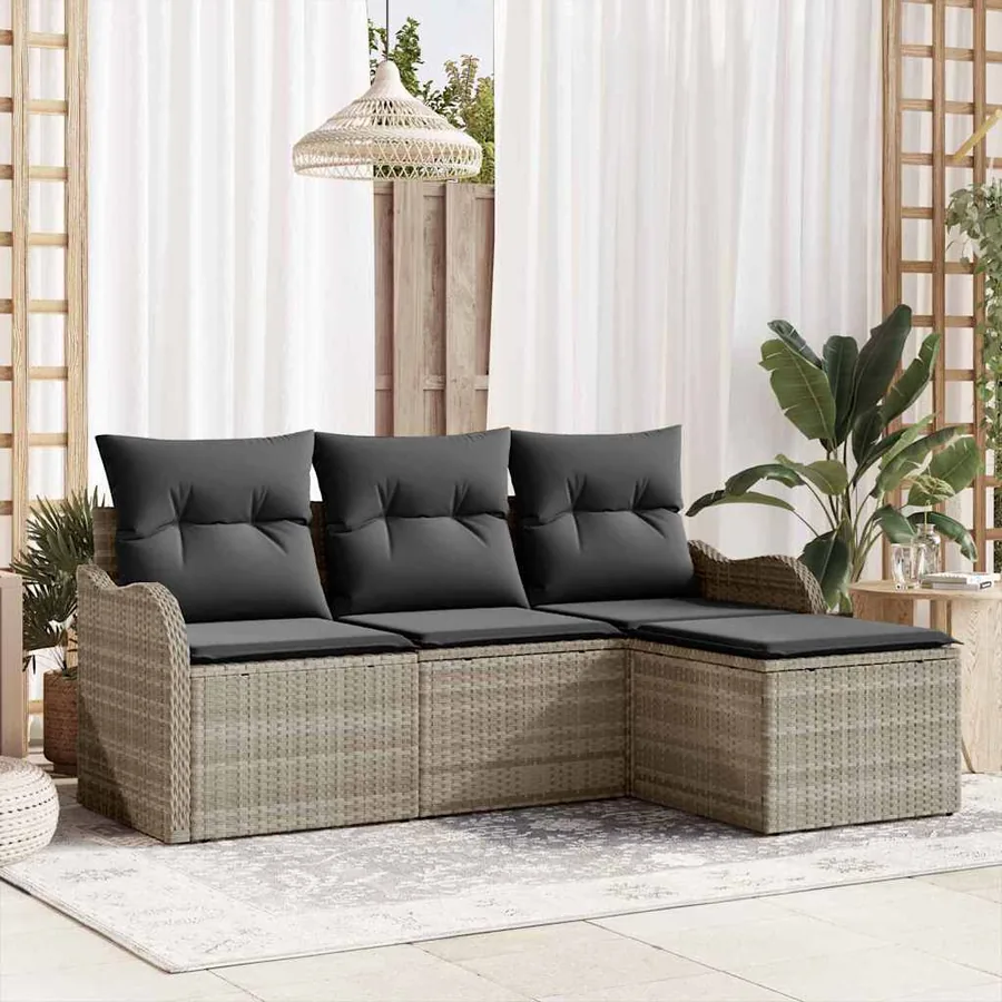 Ensemble de canapé de jardin 4 pcs Gris clair polyrotin