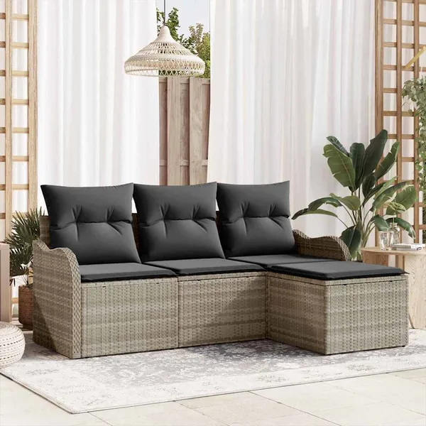 Ensemble de canapé de jardin 4 pcs Gris clair polyrotin