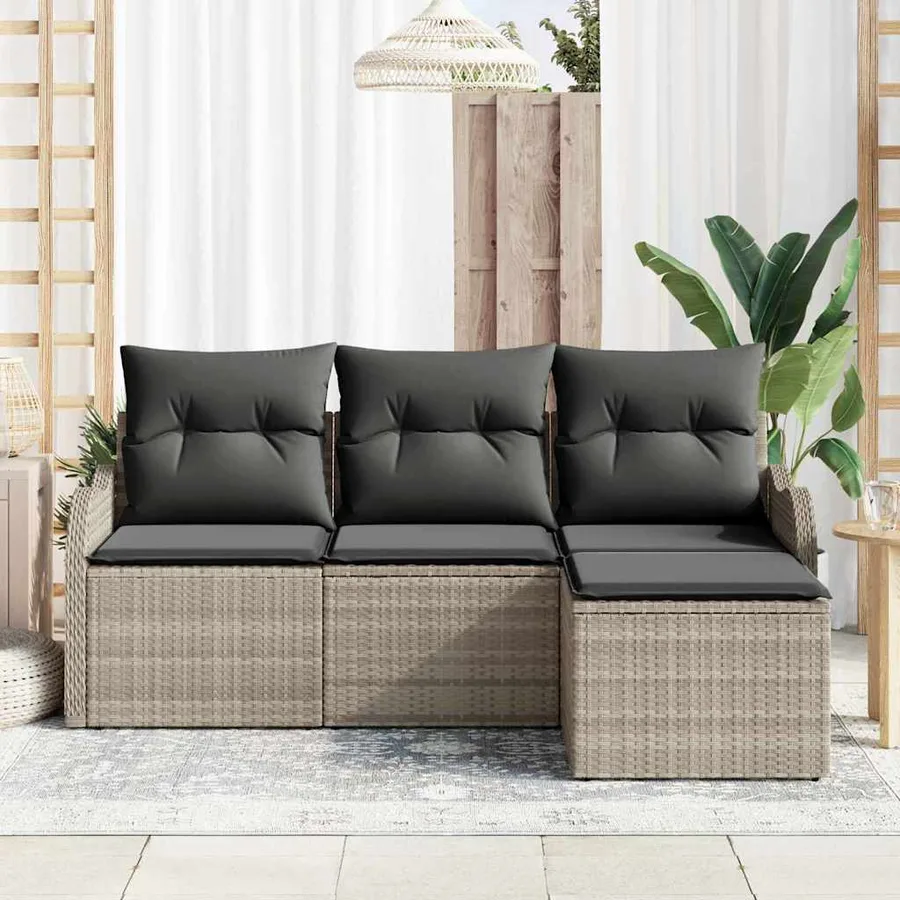 Ensemble de canapé de jardin 4 pcs Gris clair polyrotin - 3