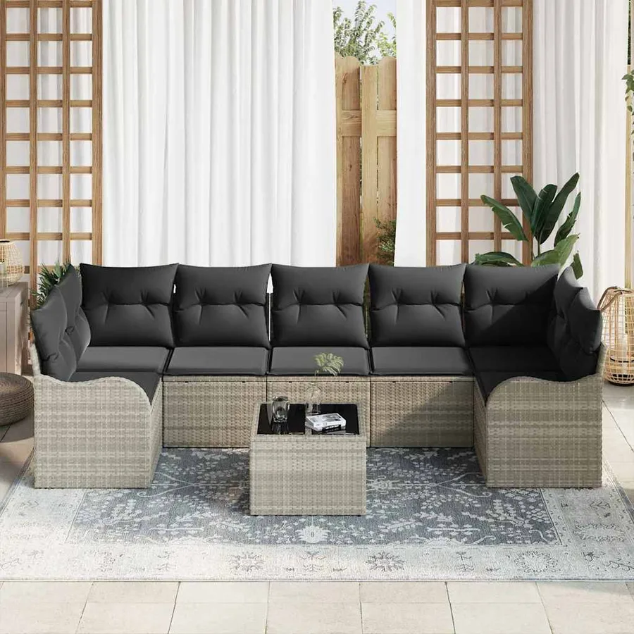 Ensemble de canapé de jardin 8 pcs Gris clair et gris foncé - 3