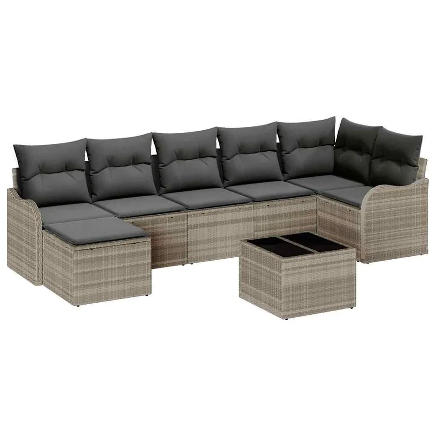Ensemble de canapé de jardin 8 pcs Gris clair Poly rotin - 2