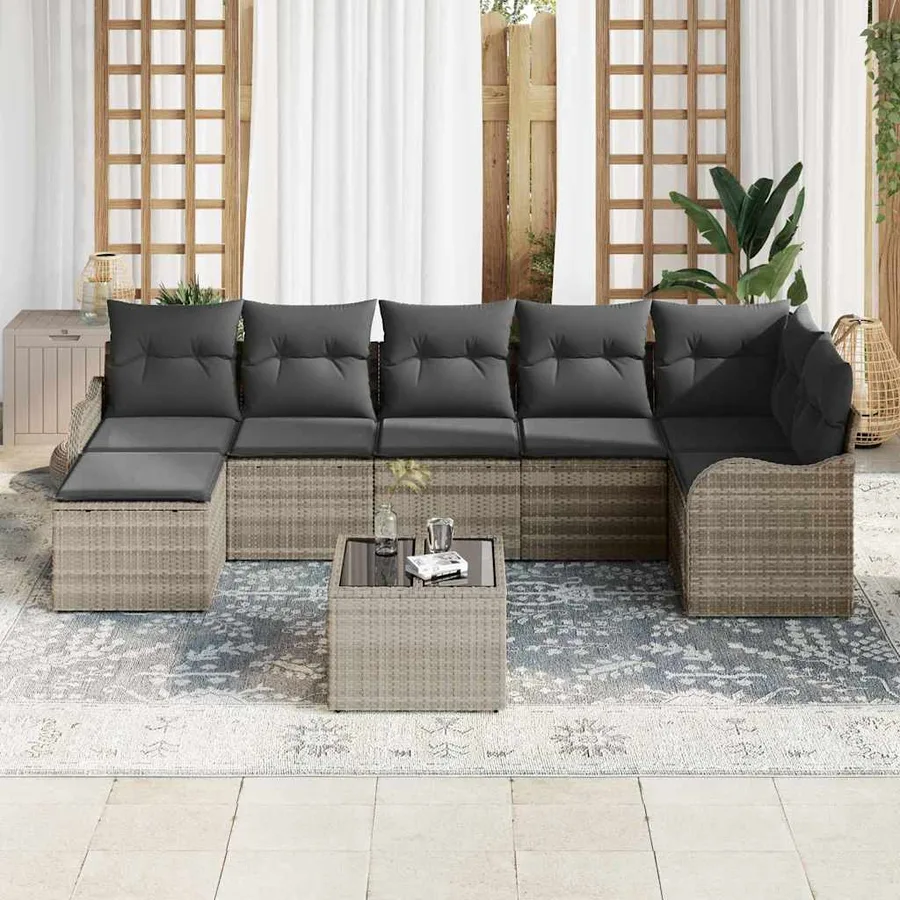 Ensemble de canapé de jardin 8 pcs Gris clair Poly rotin - 3