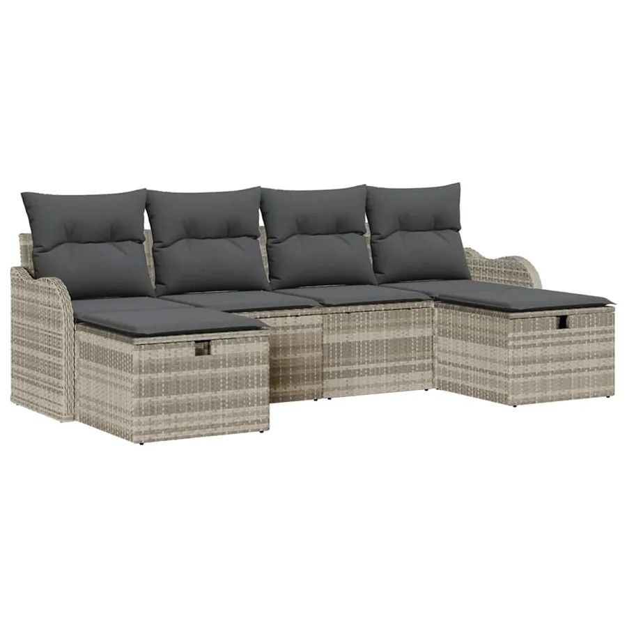 Ensemble de canapé de jardin 6 pcs Gris clair Poly rotin - 2