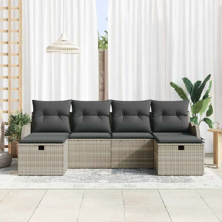 Ensemble de canapé de jardin 6 pcs Gris clair Poly rotin - 3