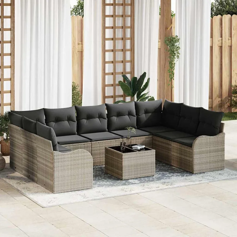 Ensemble de canapé de jardin 10 pcs Gris clair polyrotin