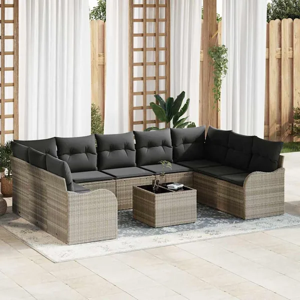 Ensemble de canapé de jardin 10 pcs Gris clair polyrotin
