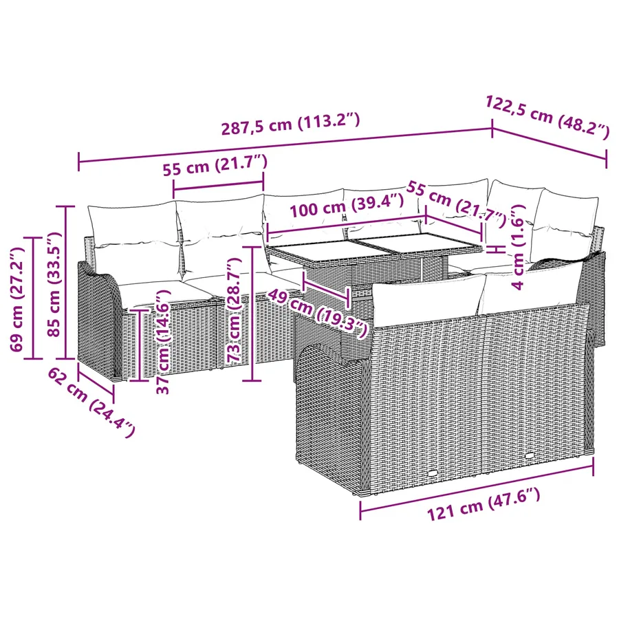 Ensemble de canapé de jardin 9 pcs Gris clair Poly Rattan - 3