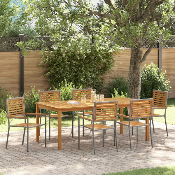 Ensemble de salle à manger pour jardin 7 pcs Gris