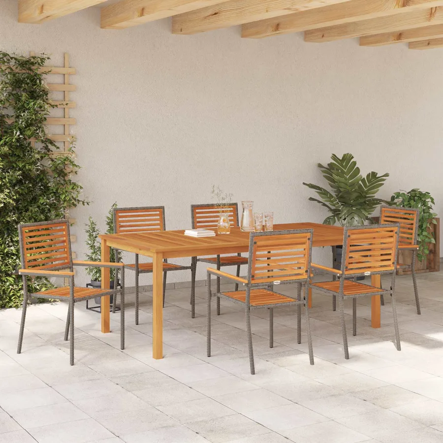 Ensemble de salle à manger pour jardin 7 pcs Gris - 4