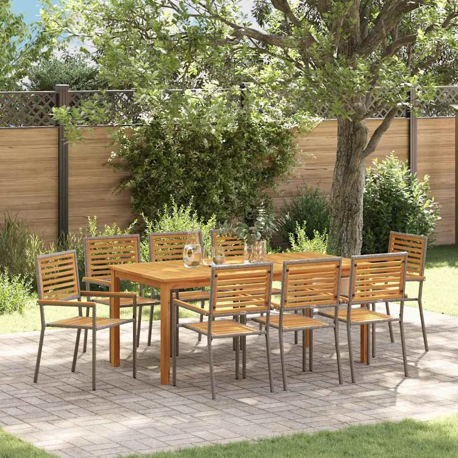 Ensemble de salle à manger pour jardin 9 pcs Gris