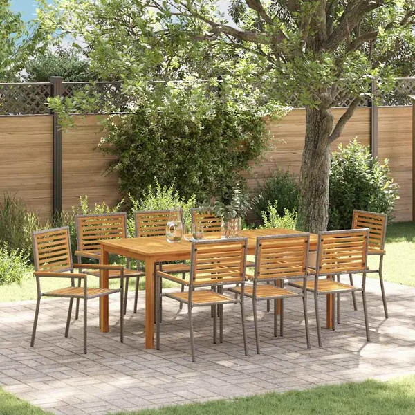 Ensemble de salle à manger pour jardin 9 pcs Gris