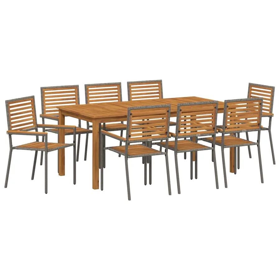 Ensemble de salle à manger pour jardin 9 pcs Gris - 2