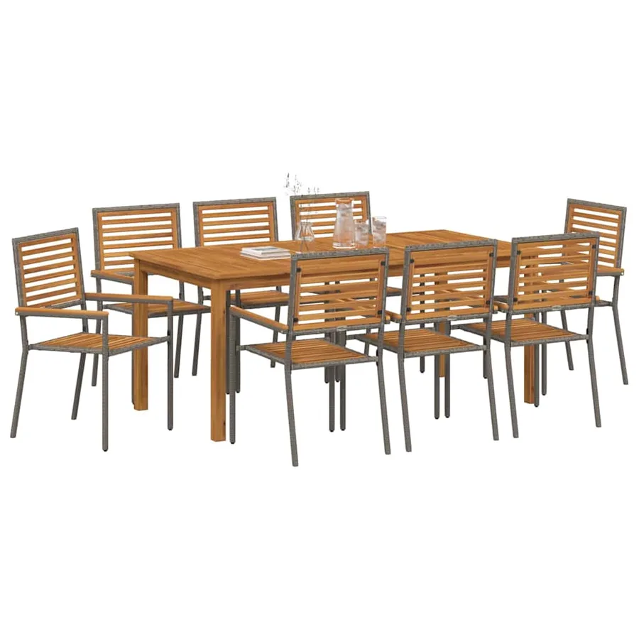 Ensemble de salle à manger pour jardin 9 pcs Gris - 3