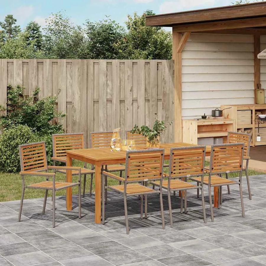 Ensemble de salle à manger pour jardin 9 pcs Gris - 4