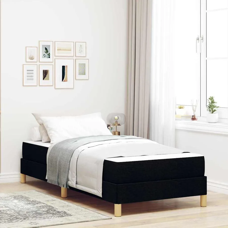 Lit à ressorts avec matelas Noir 90 x 190 cm tissu