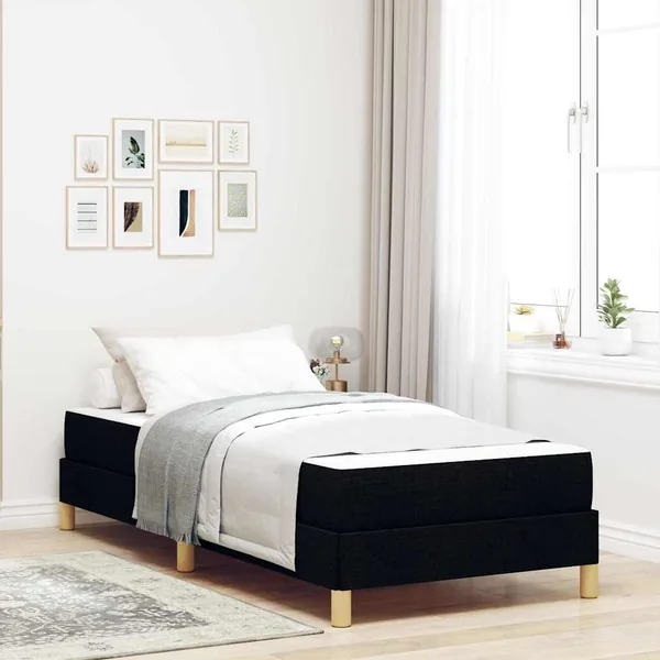 Lit à ressorts avec matelas Noir 90 x 190 cm tissu