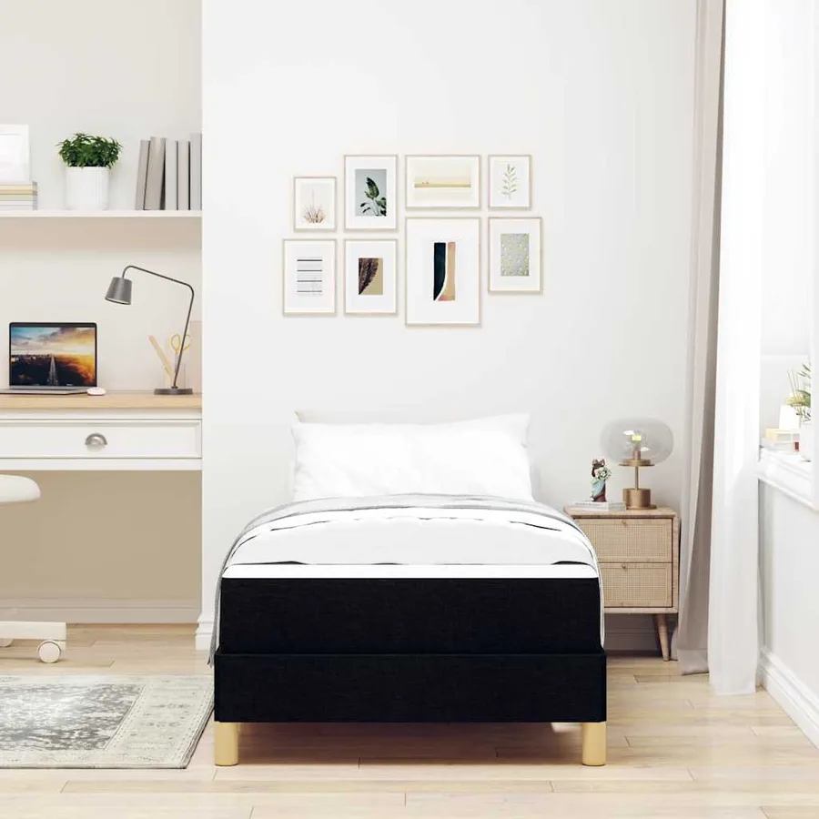 Lit à ressorts avec matelas Noir 90 x 190 cm tissu - 3