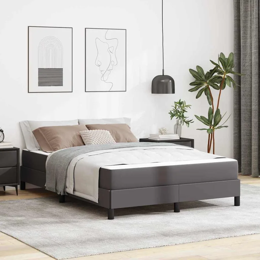 Cadre de lit avec matelas Gris 140 x 200 cm tissu