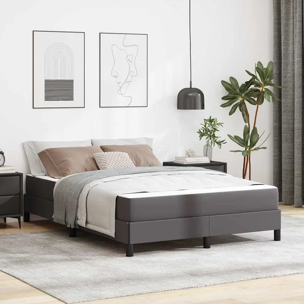 Cadre de lit avec matelas Gris 140 x 200 cm tissu