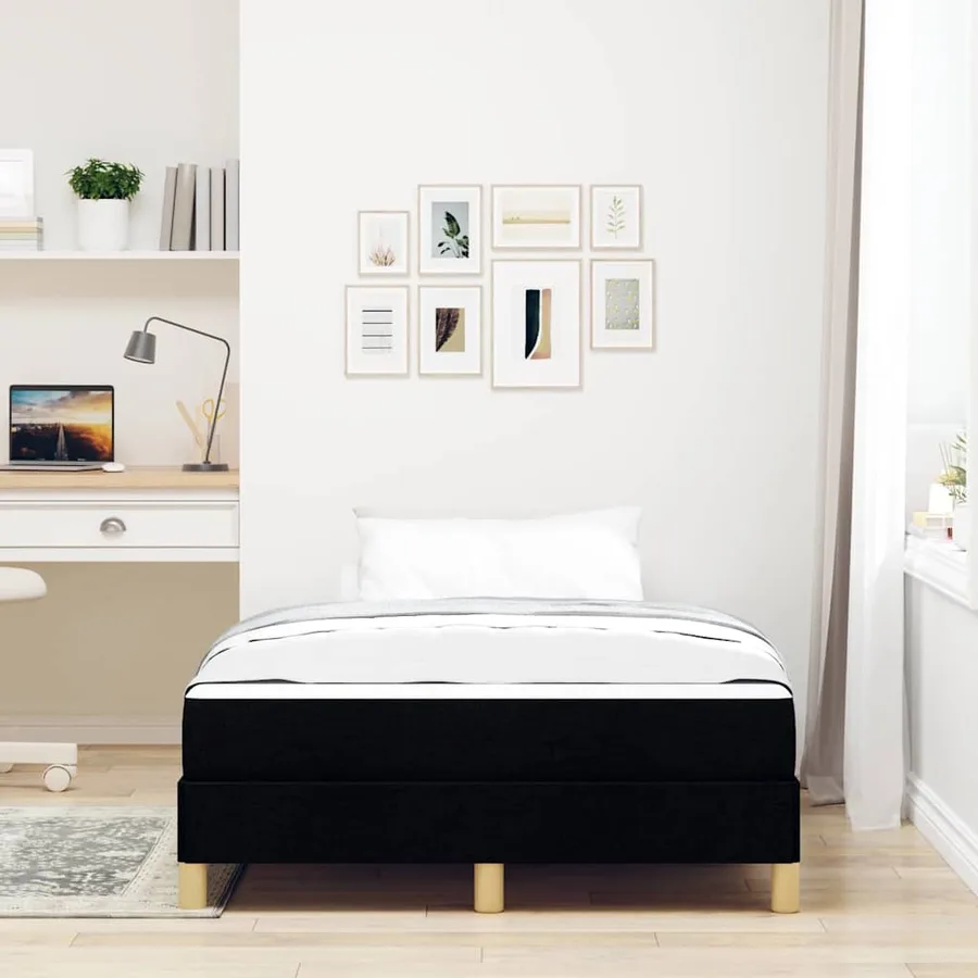 Lit à ressorts avec matelas Noir 120 x 200 cm tissu - 3