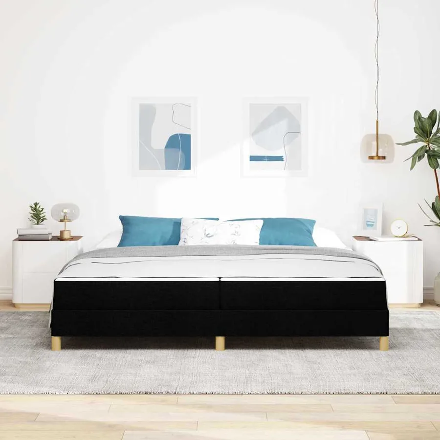 Lit à ressorts avec matelas Noir 200 x 200 cm tissu - 3