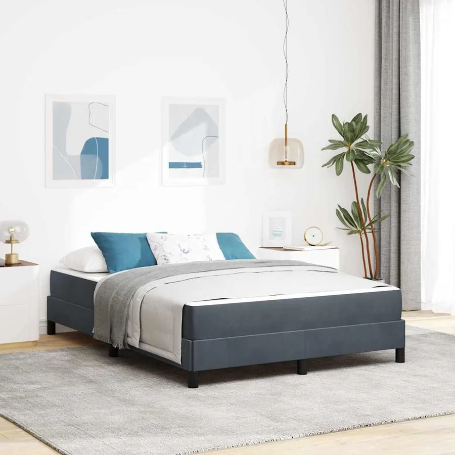 Lit à ressorts avec matelas Gris foncé 140 x 210 cm tissu