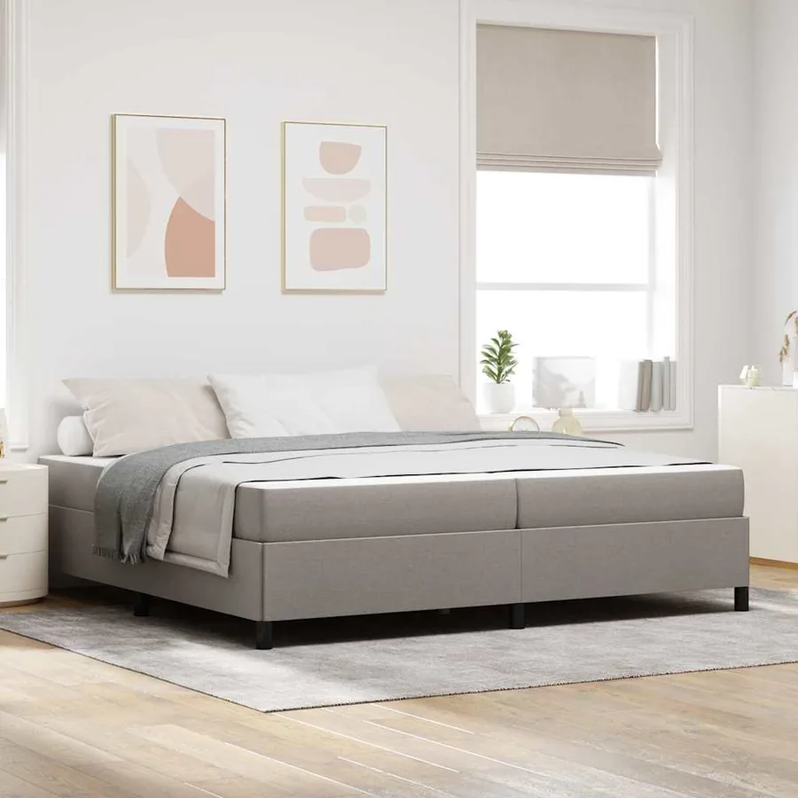 Lit à ressorts avec matelas Taupe 200 x 200 cm tissu