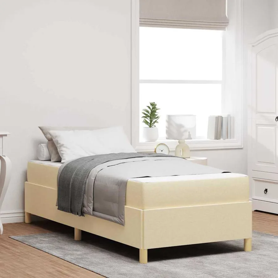 Cadre de lit avec matelas Crème 100 x 200 cm tissu