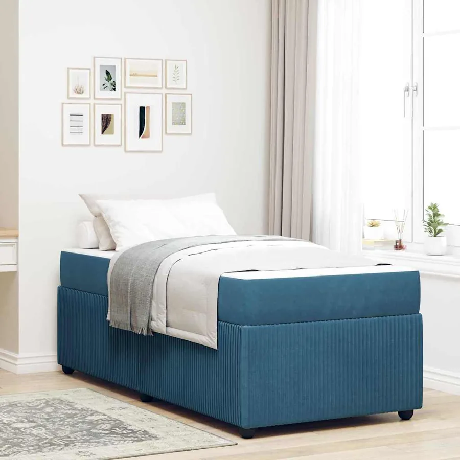 Cadre de lit avec matelas Bleu 80 x 200 cm tissu