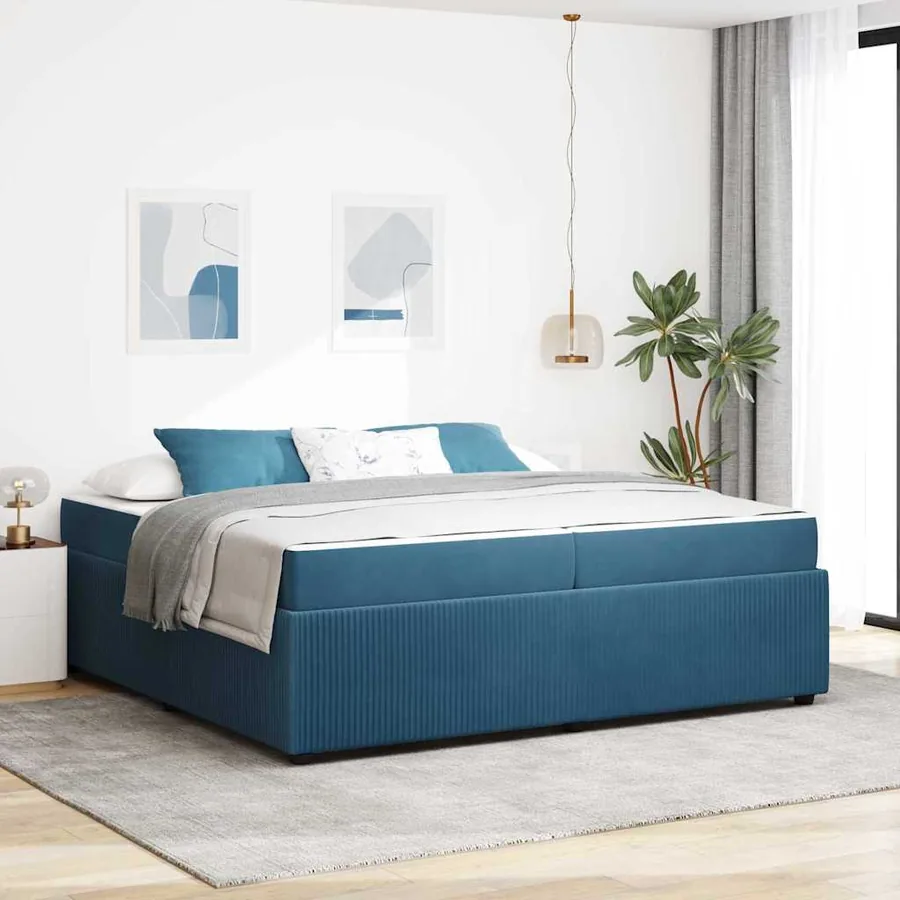 Cadre de lit avec matelas Bleu 200 x 200 cm tissu