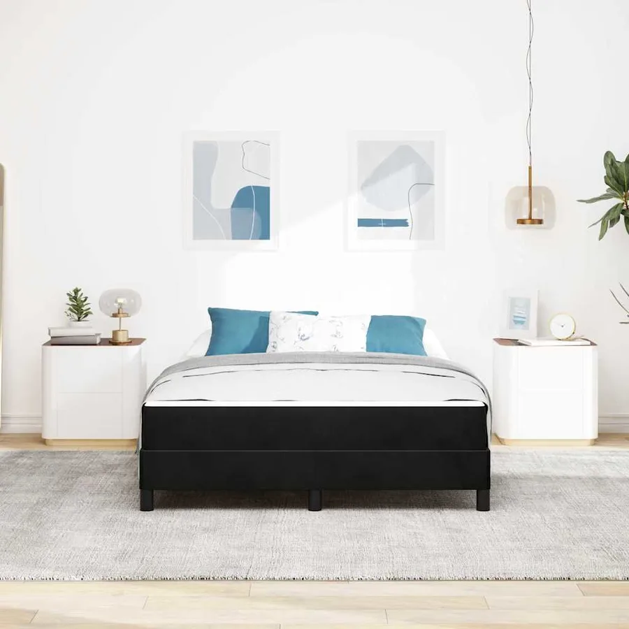 Lit à ressorts avec matelas Noir 140 x 200 cm tissu - 3