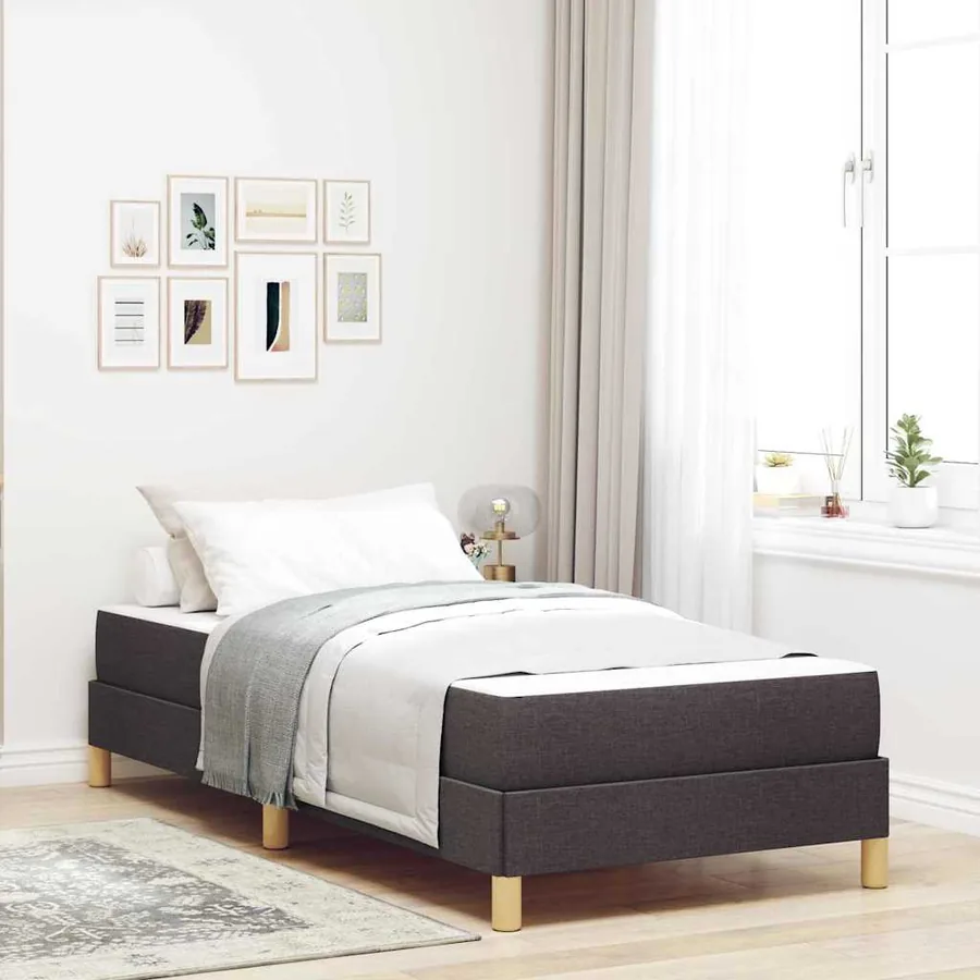 Lit à ressorts avec matelas Marron foncé 100 x 200 cm tissu
