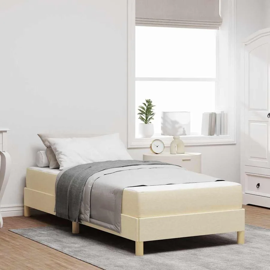 Lit à ressorts avec matelas Crème 100 x 200 cm tissu