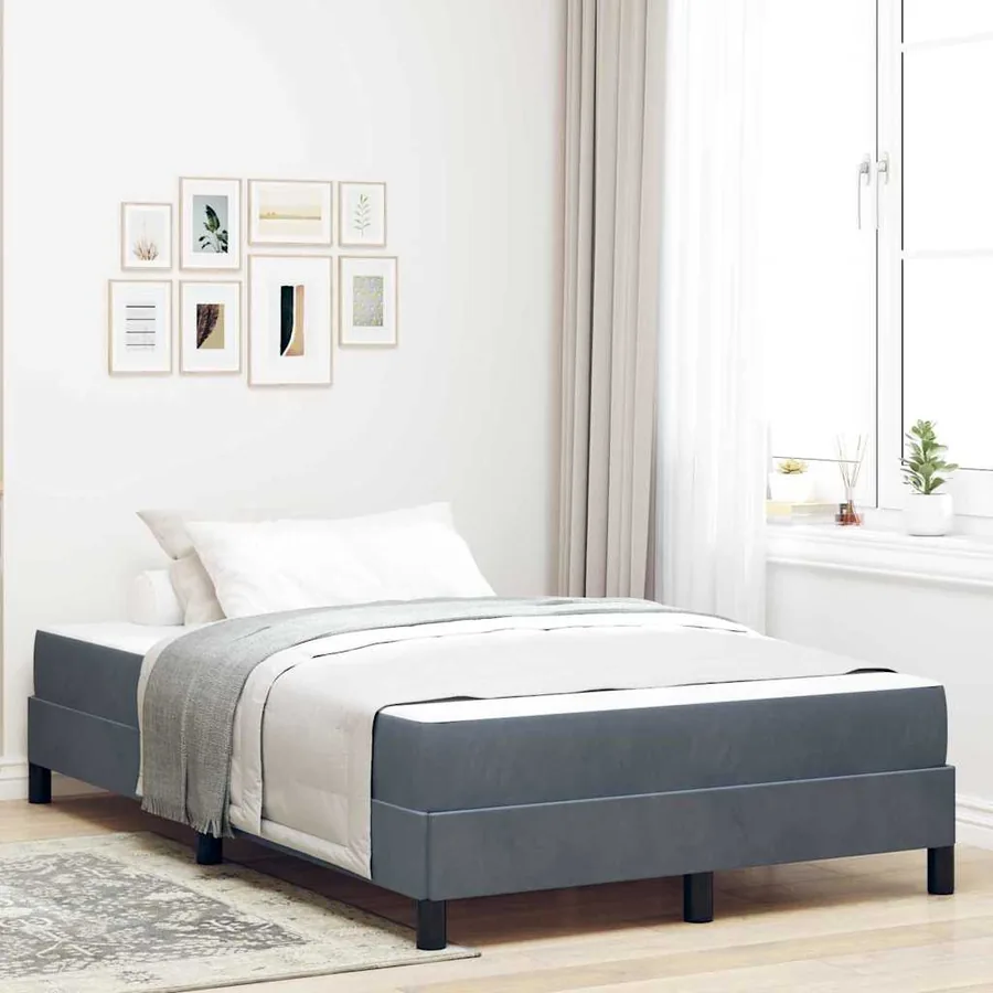 Lit à ressorts avec matelas Gris foncé 120 x 210 cm tissu