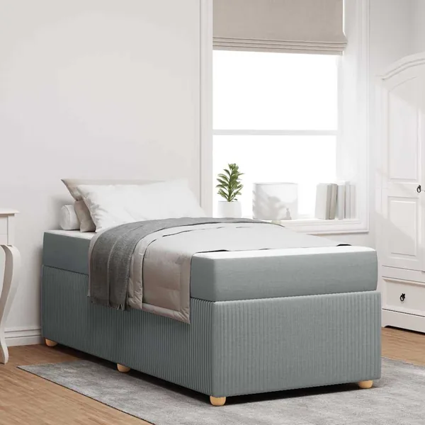 Cadre de lit avec matelas Gris clair 90 x 190 cm tissu