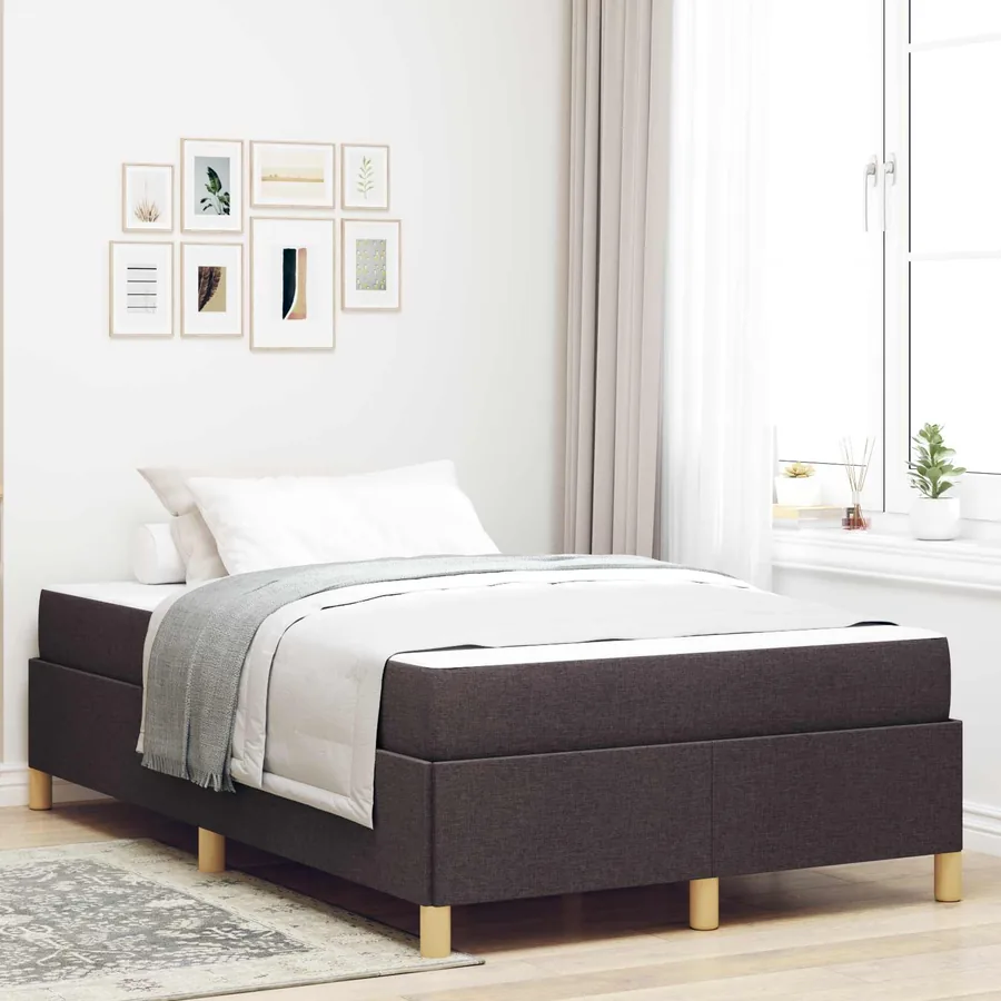Cadre de lit avec matelas Marron foncé 120 x 200 cm tissu