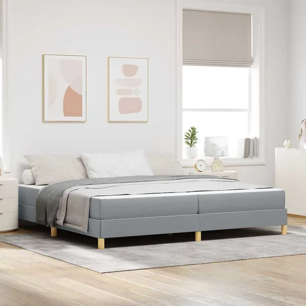 Lit à ressorts avec matelas Gris clair 200 x 200 cm tissu