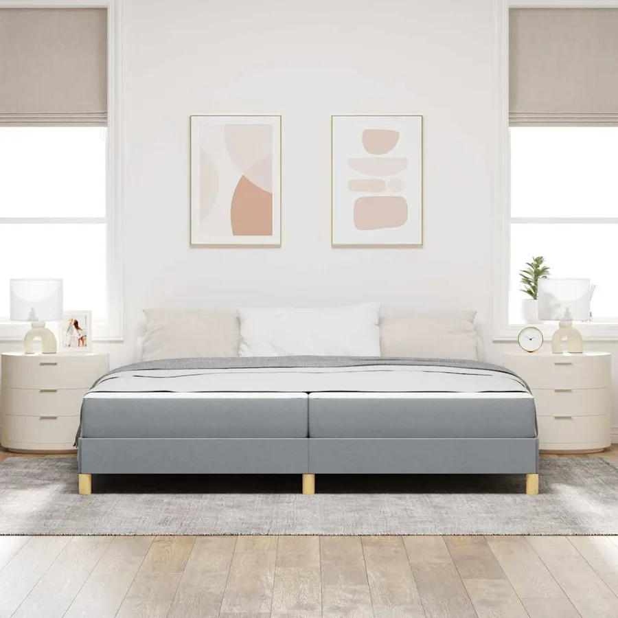 Lit à ressorts avec matelas Gris clair 200 x 200 cm tissu - 3