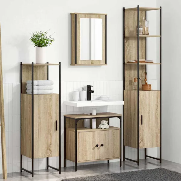 Ensemble de mobilier de salle de bain 4 pcs Chêne Sonoma
